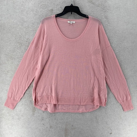Madewell Sweater LARGE Merino Wool Blend Pullover Hi low Long‎ Sleeve Scoop Pink - Picture 1 of 13